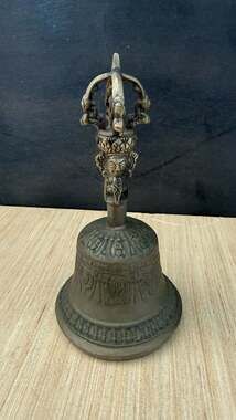 Antique Tibetan Buddhist Bronze Ghanta Ritual Meditation Bell with Vajra Handle